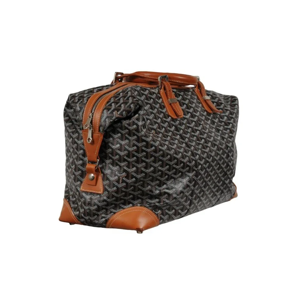 Goyard Boeing 45 Black Brown Leather Duffle Travel Carry On Vacation Weekend Bag
